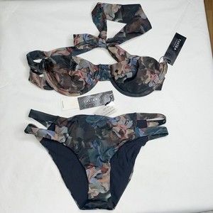 Tavik CHARLE Bandeau Swim Top & Chloe Full Swim Bottom In Petale Noir Sz Small